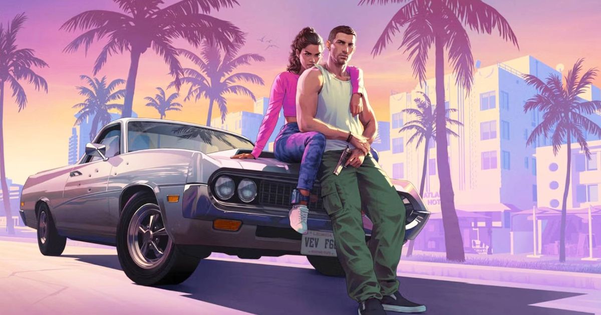 GTA 6 characters sitting on the hood of a car.