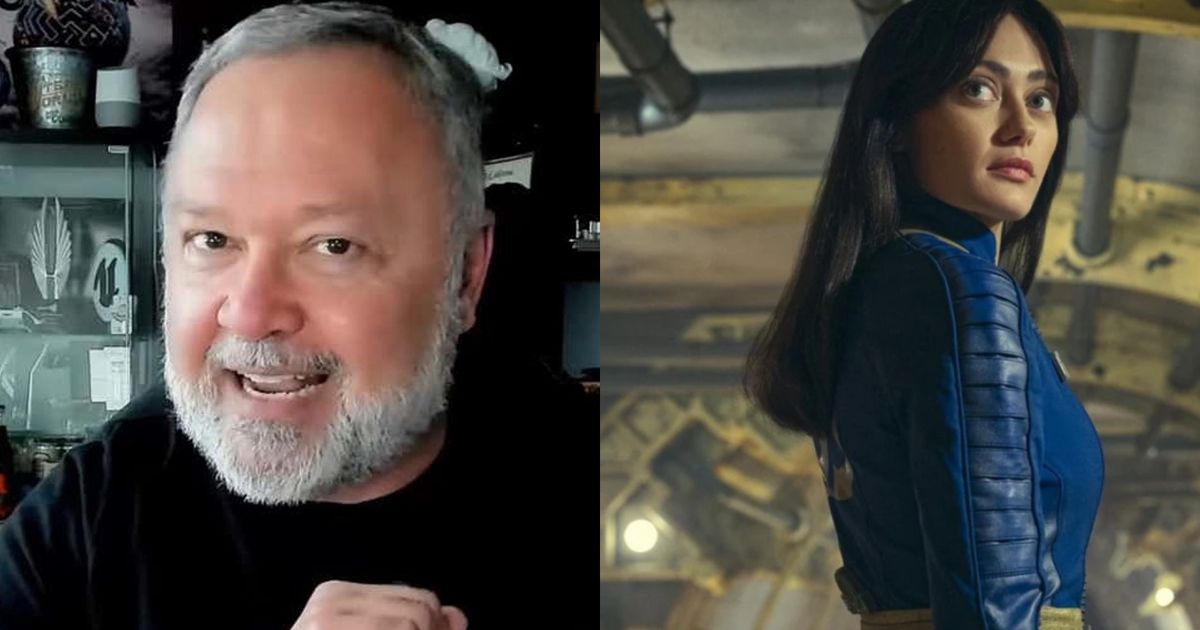 fallout creator tim cain on left and fallout tv show main character on right