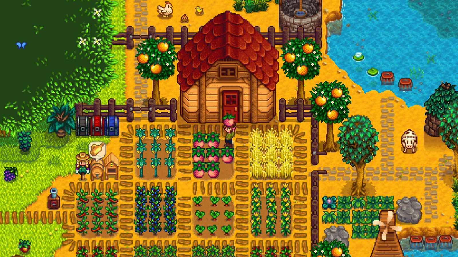 Stardew Valley Farm with seeds growing outside front door