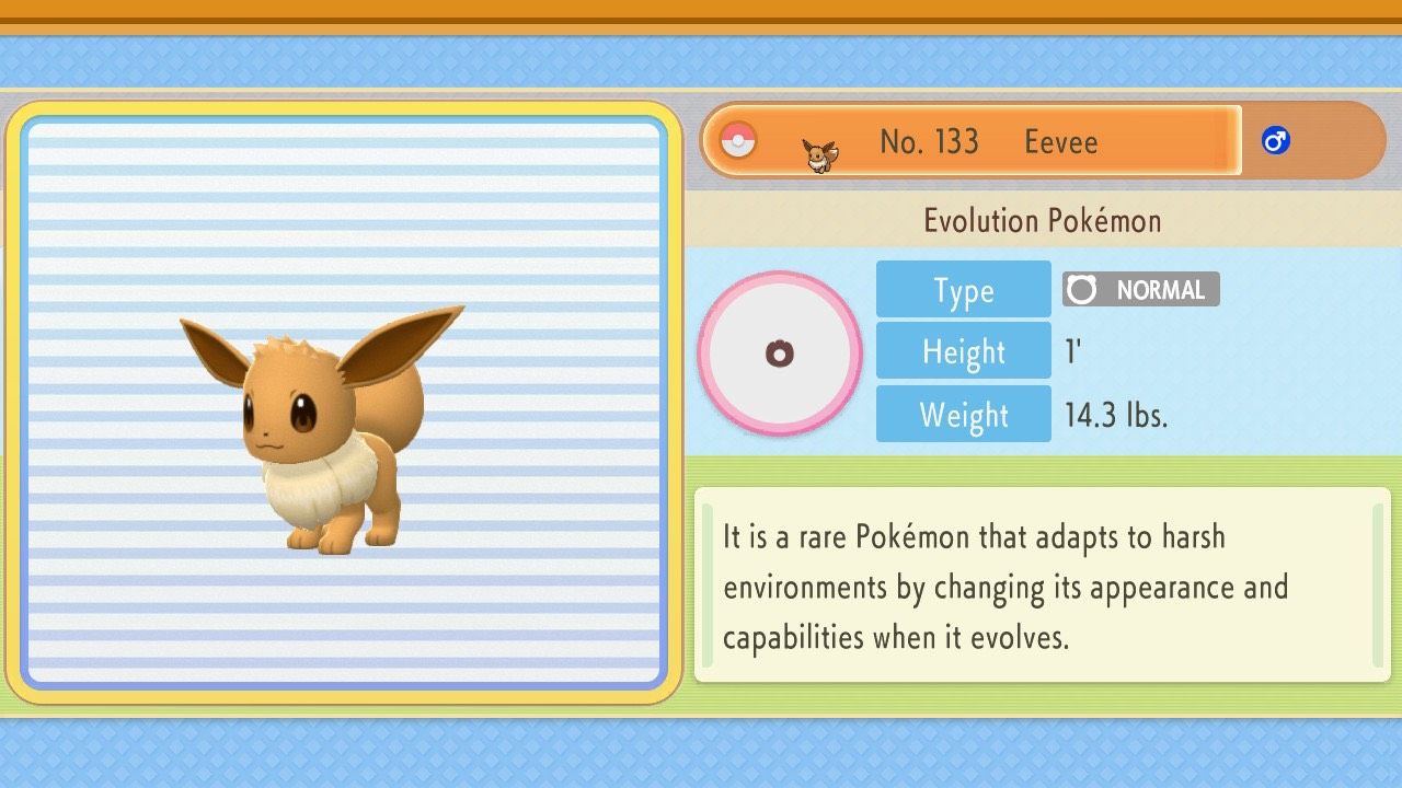 Eevee's entry in the National Pokédex in Pokémon Brilliant Diamond and Shining Pearl.