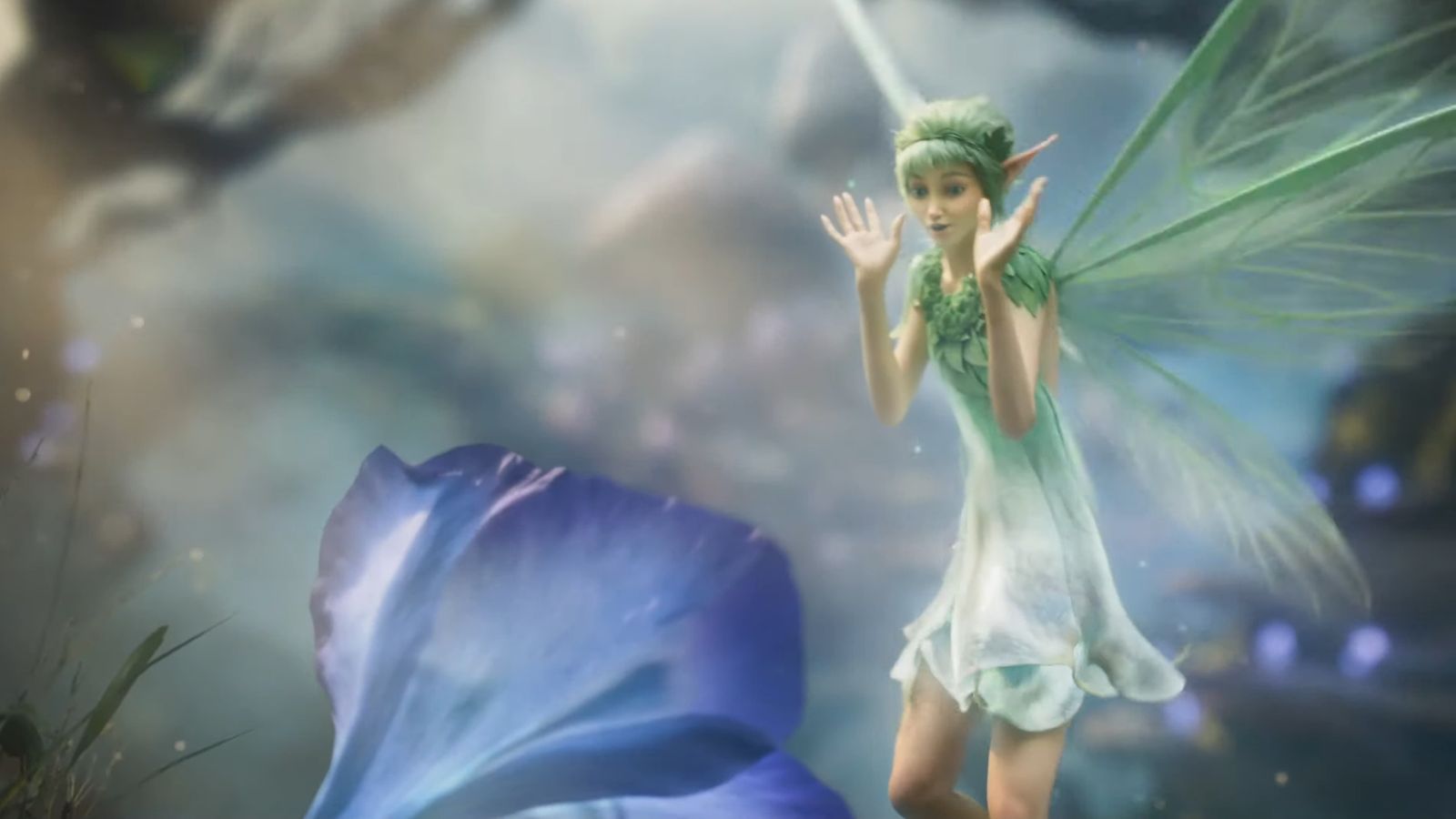 Image showing fairy near a blue flower