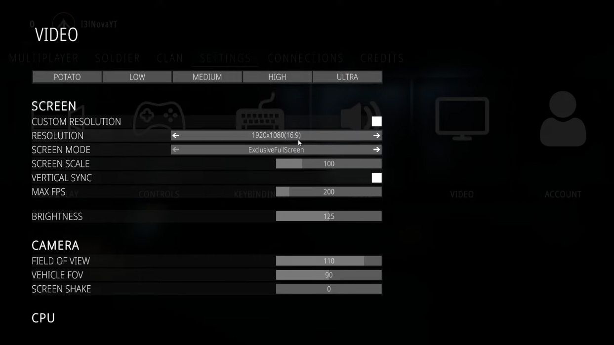 A screenshot of the settings interface in Battlebit. 
