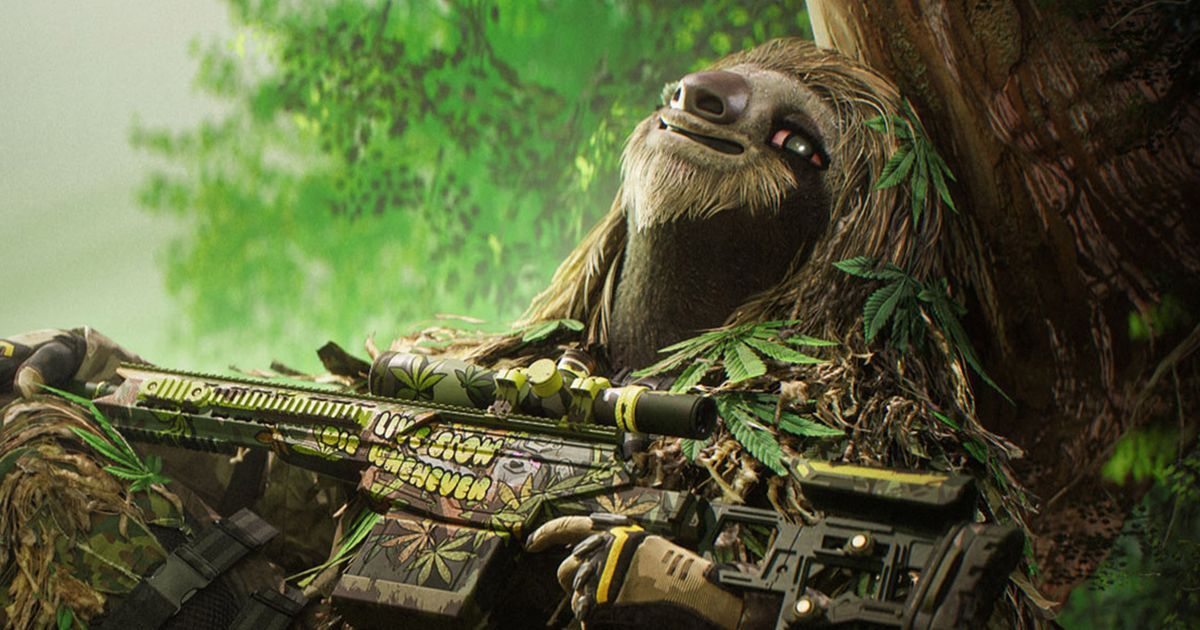 Modern Warfare 3 stoned sloth operator skin holding gun