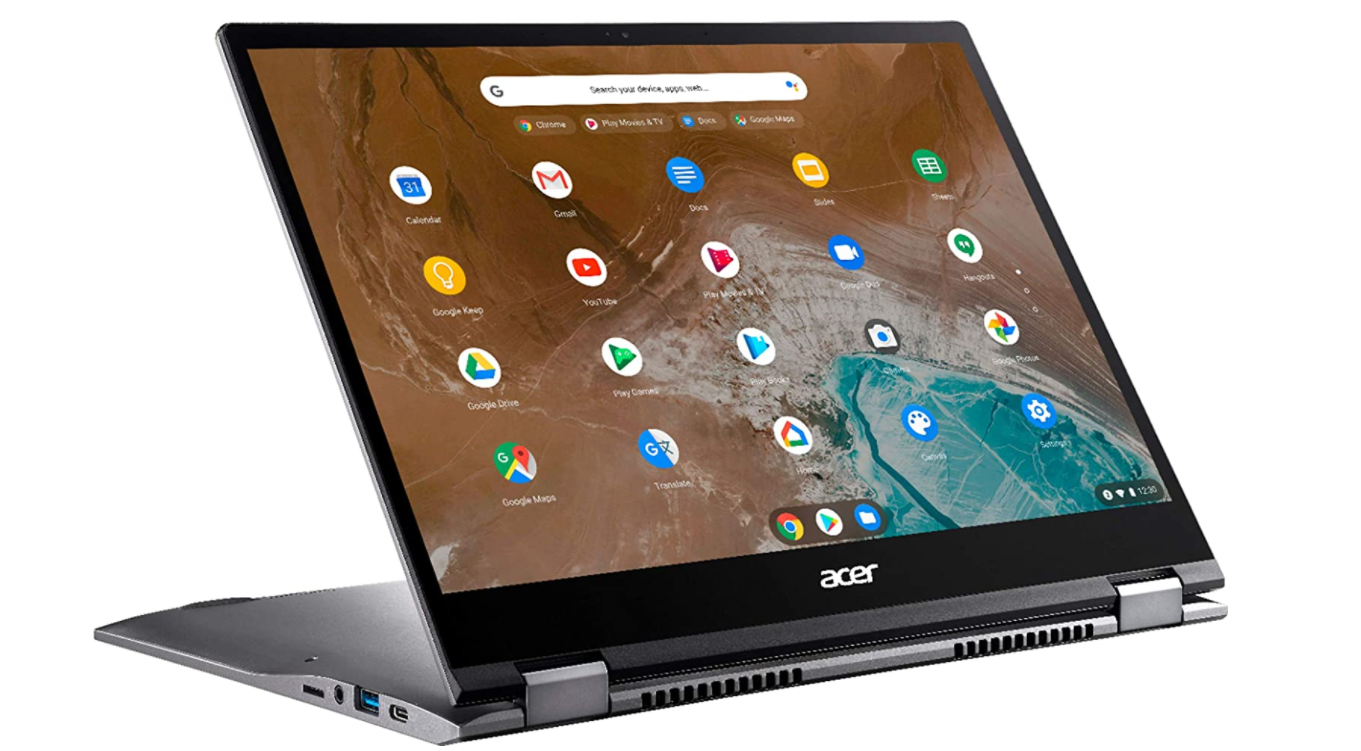 best Chromebook, product image of a silver convertible Chromebook