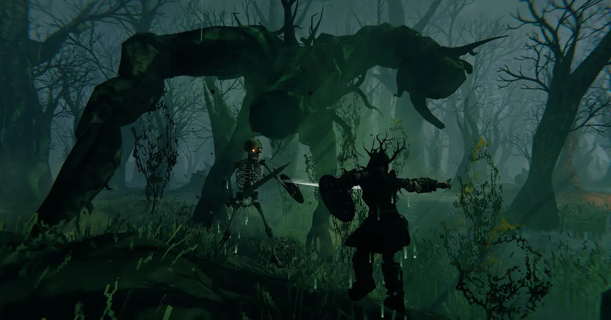 A player fighting one of the monsters in Valheim.