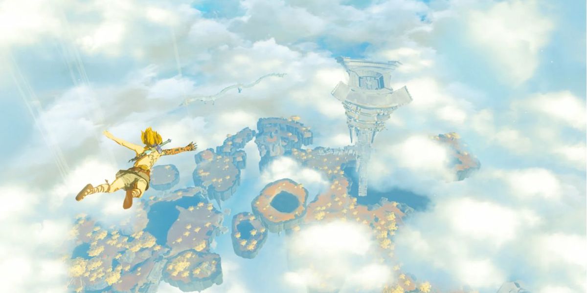 The character is falling from the sky in The Legend of Zelda Tears of the Kingdom.