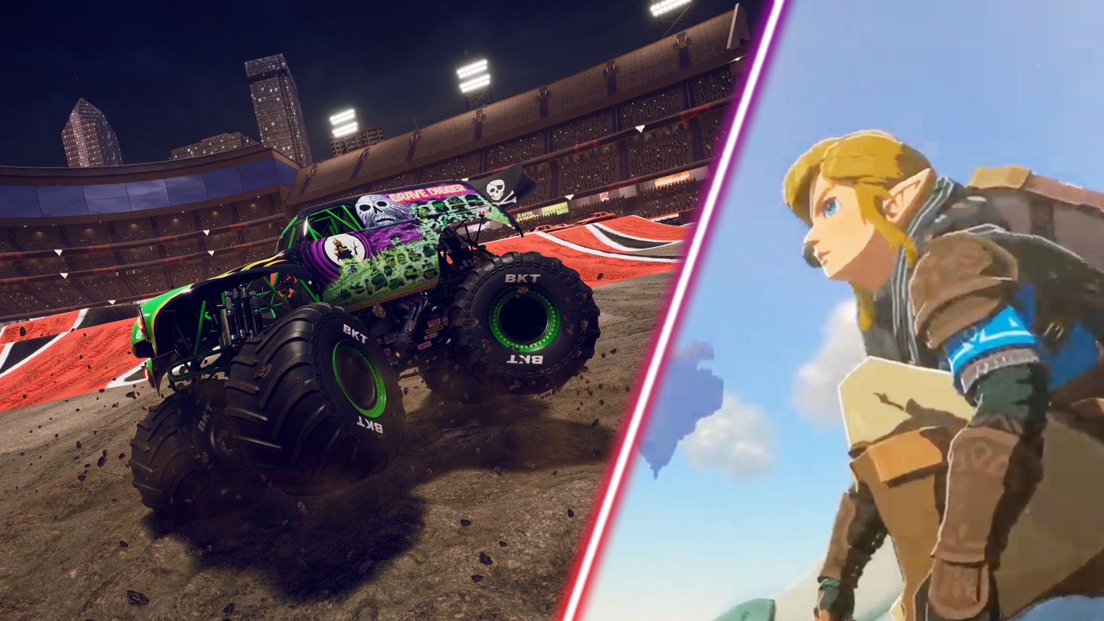The Legend of Zelda: Tears of the Kingdom's Link next to a monster truck.