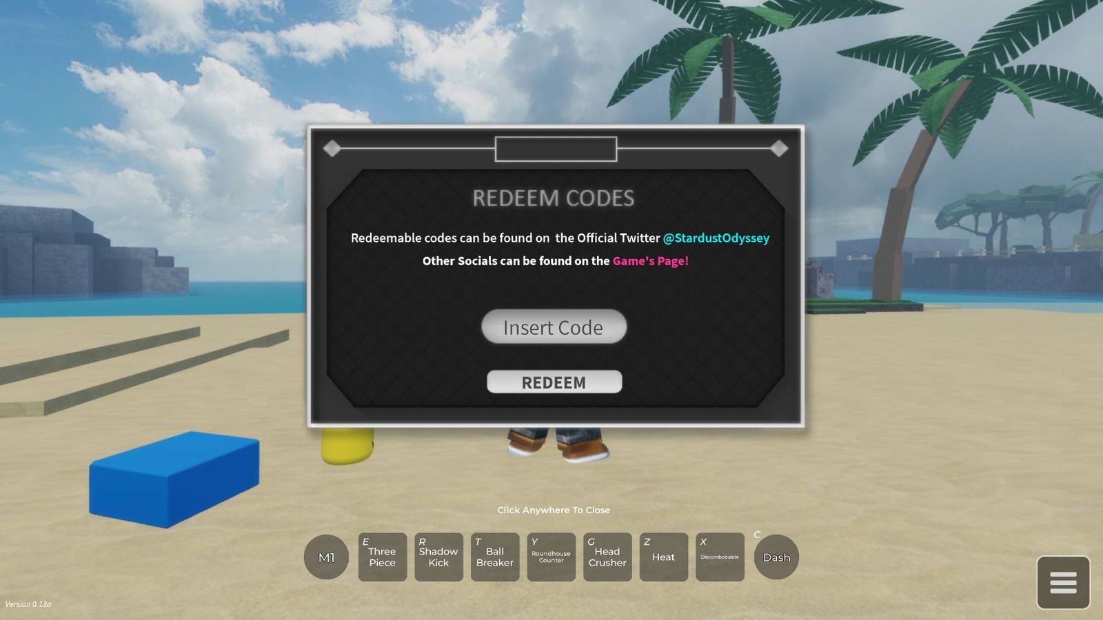 The code redemption screen in Stardust Odyssey.