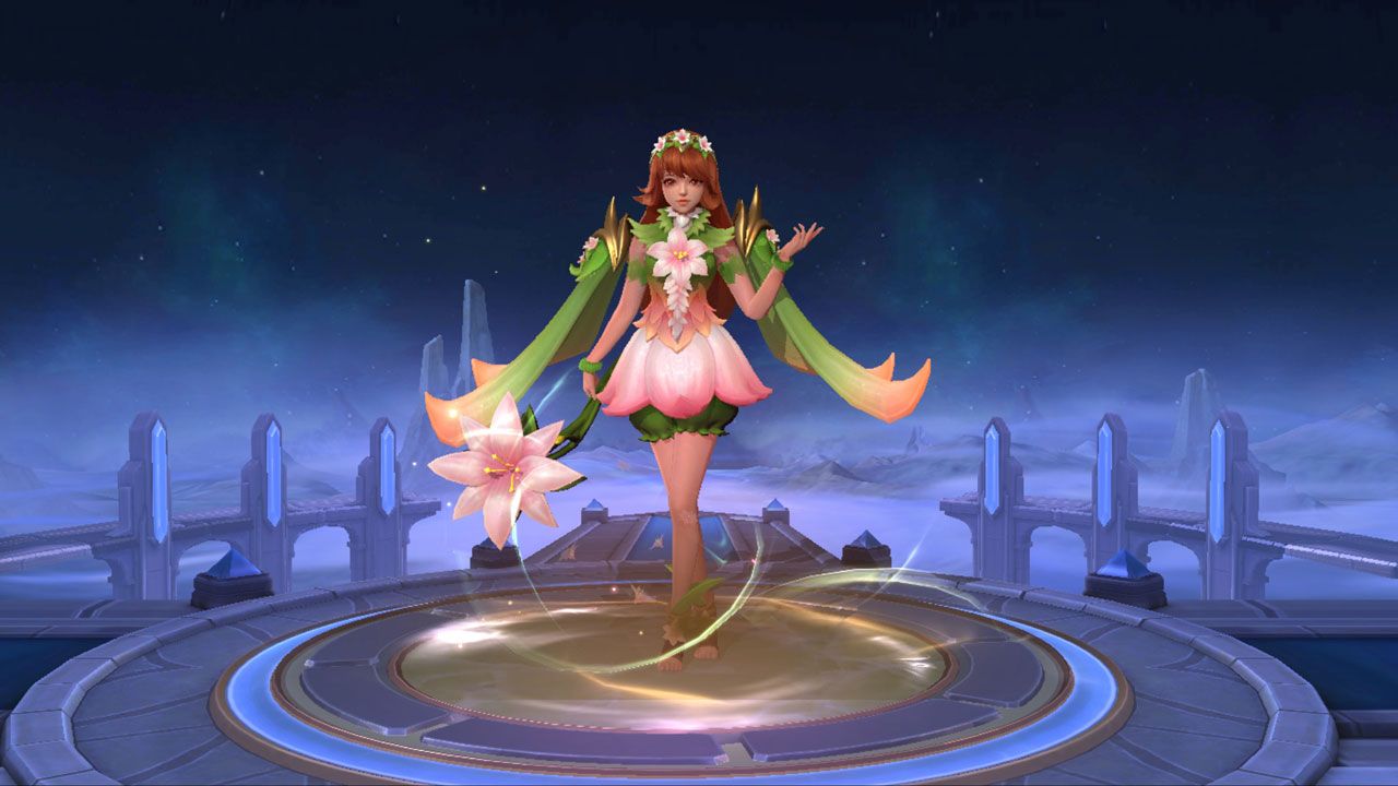 An in-game screenshot showing the Floral Crown skin in Mobile Legends Bang Bang.