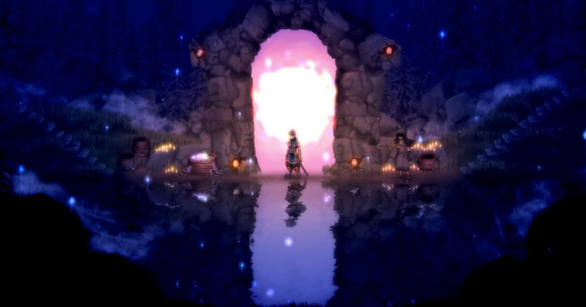 Image of the character near a neon lake in Salt and Sacrifice.