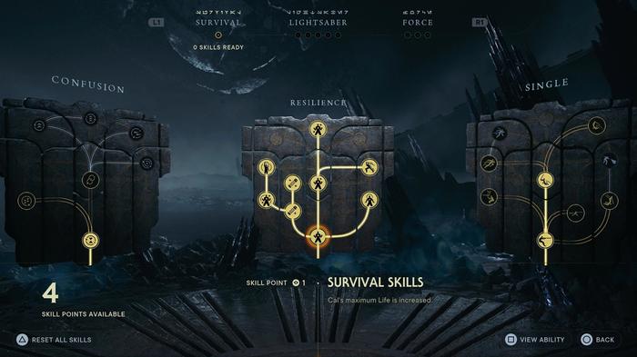 The survival skills tree in Star Wars Jedi Survivor