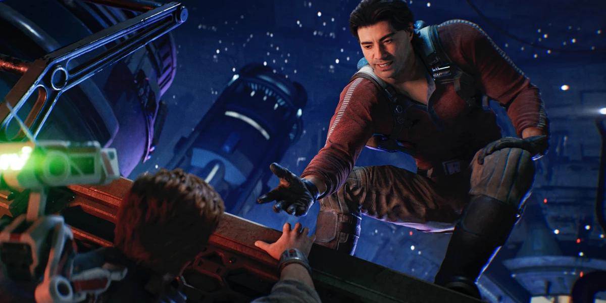 A character reaching for Cal's hand in Star Wars Jedi Survivor