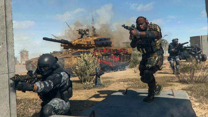 Multiple characters and a tank in Modern Warfare 2