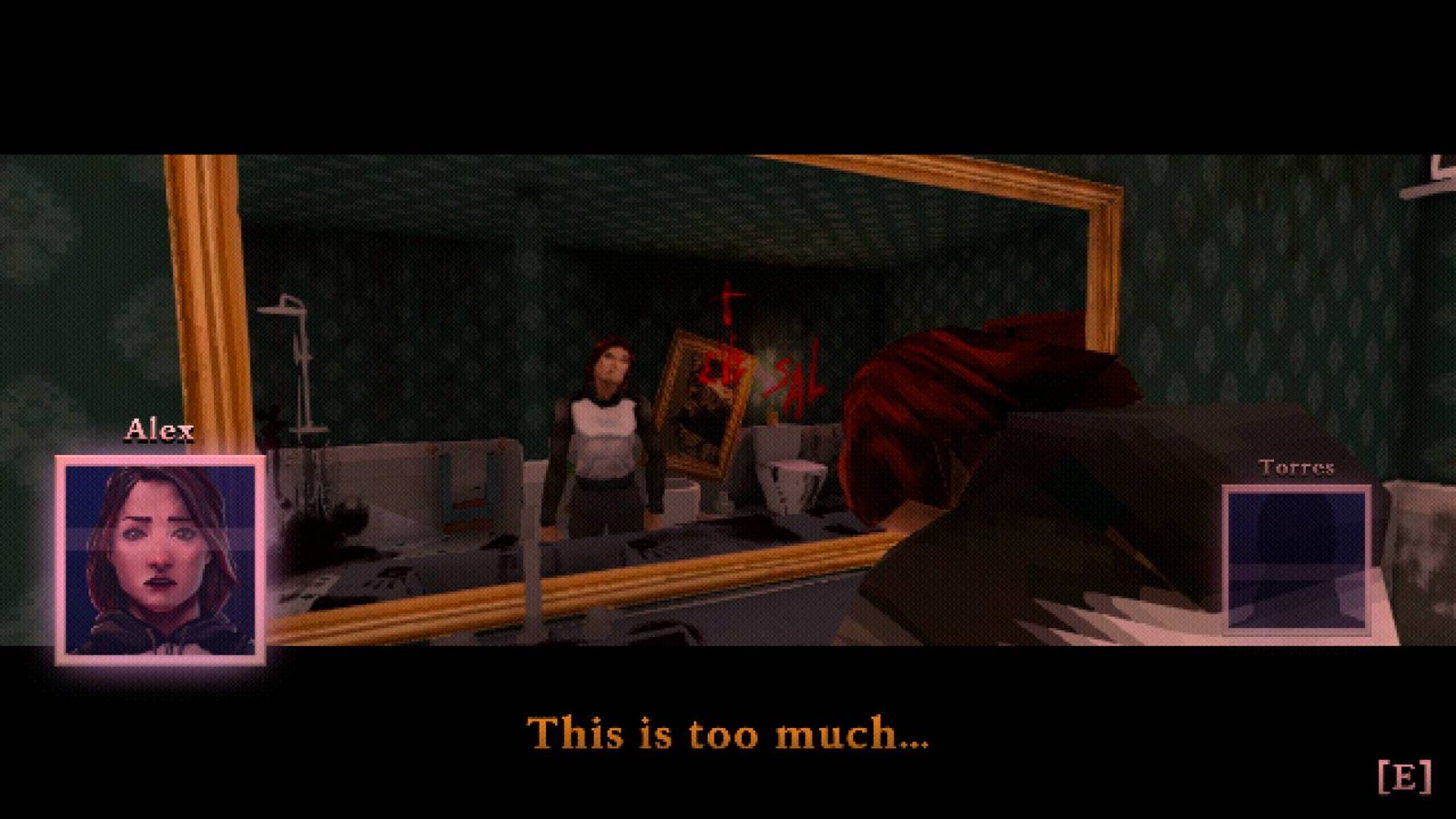 The player character looking in the mirror in The Tartarus Key.