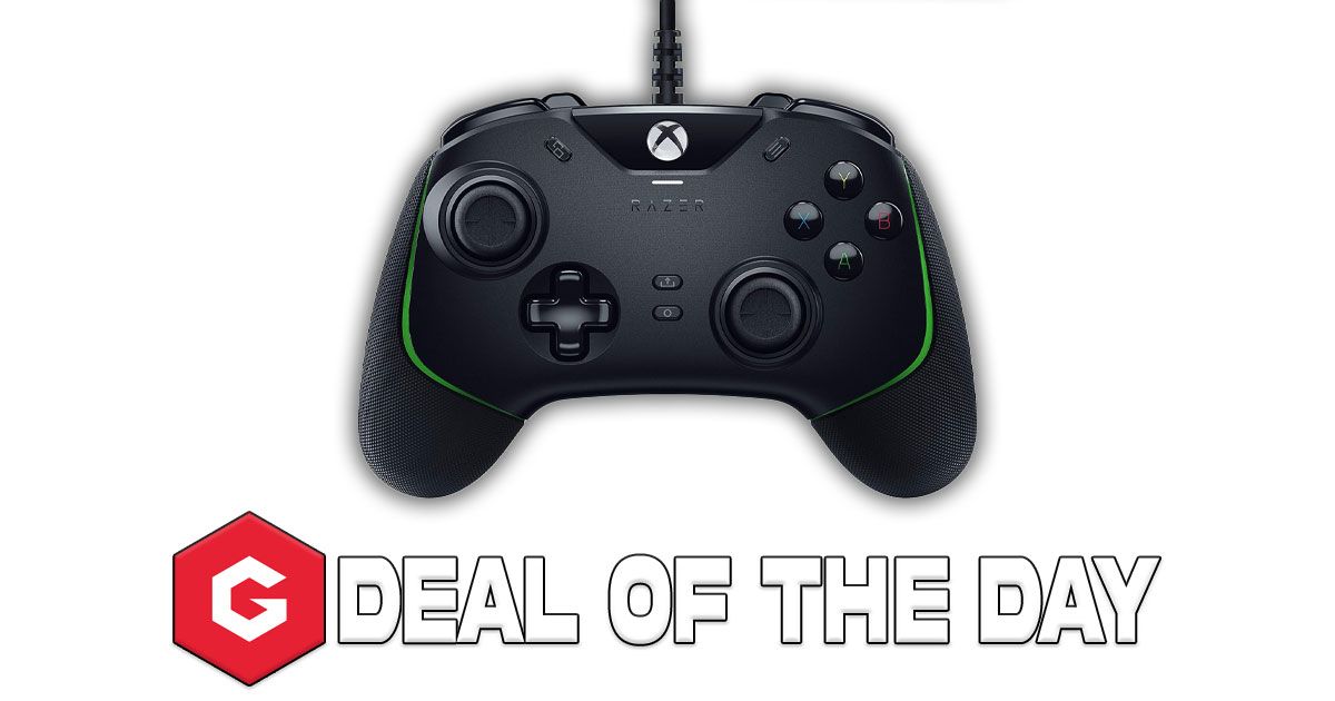 A black Xbox-branded Razer controller featuring green lighting above Gfinity Deal of the Day branding.