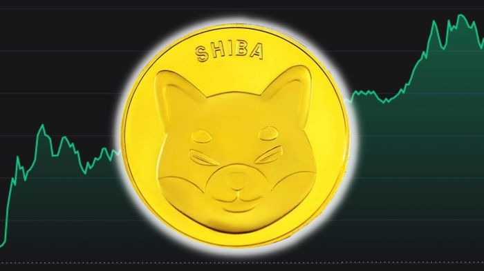 Image of Gold Shiba Inu (SHIB) coin on the background of the SHIB trading chart, seen rising over the past day.