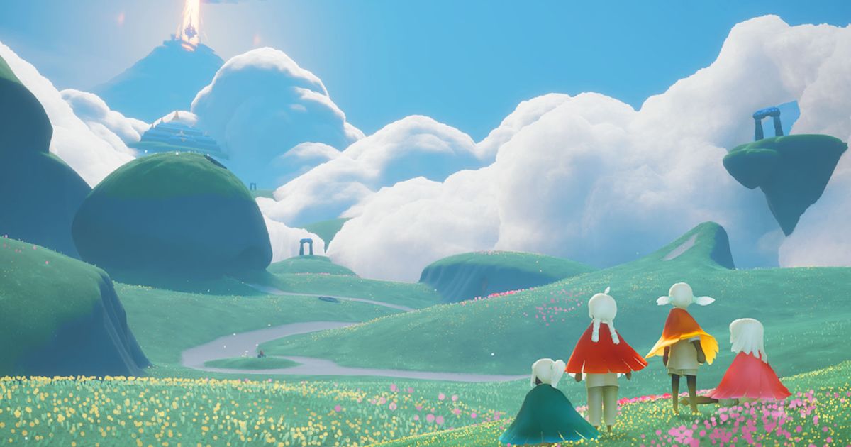 Image of four characters looking up in Sky: Children of the Light.