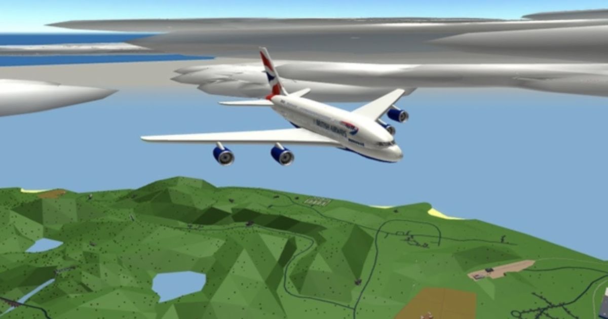 Airplane simulator codes - plane flying over green earth