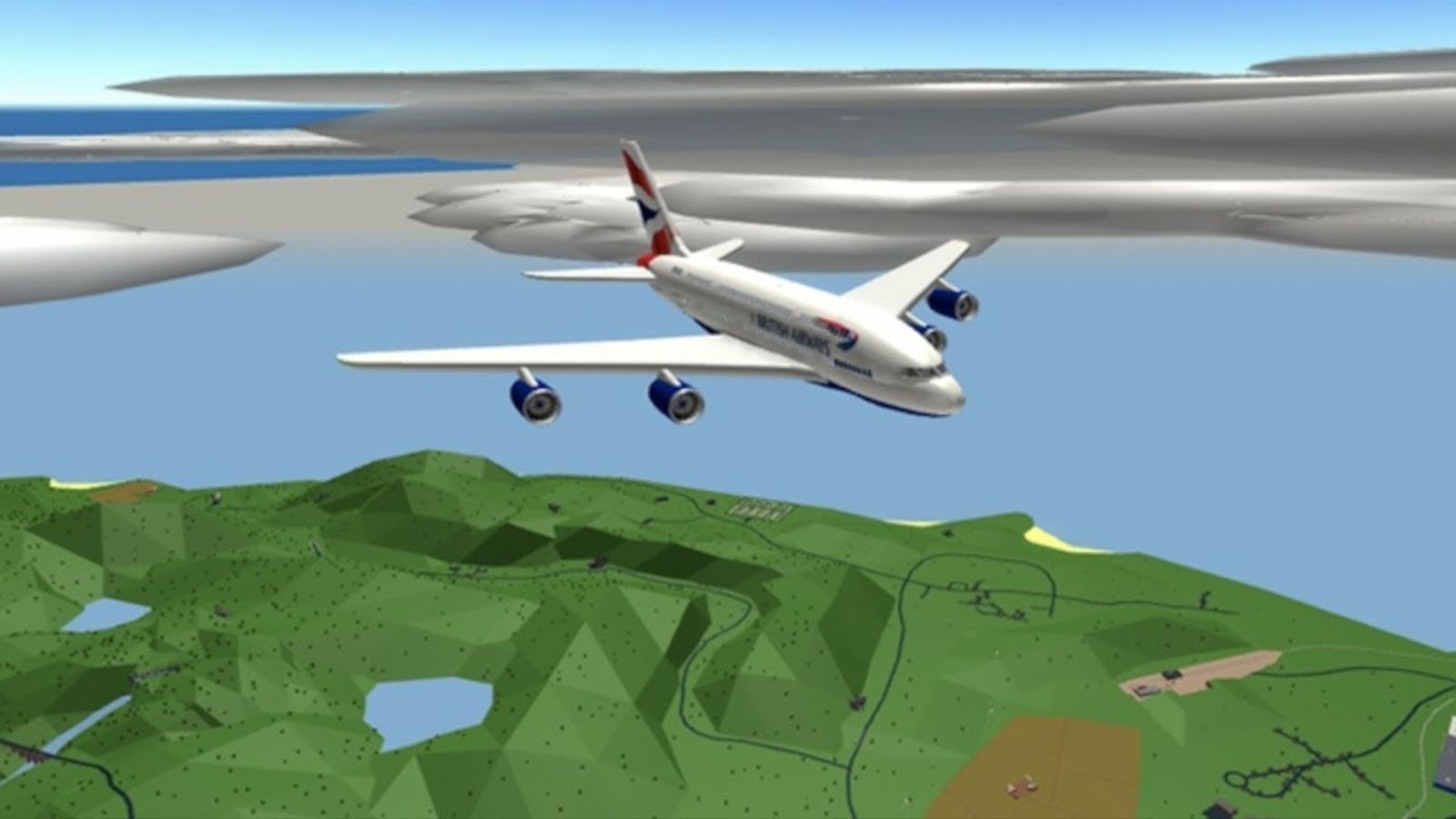 Airplane simulator codes - plane flying over green earth