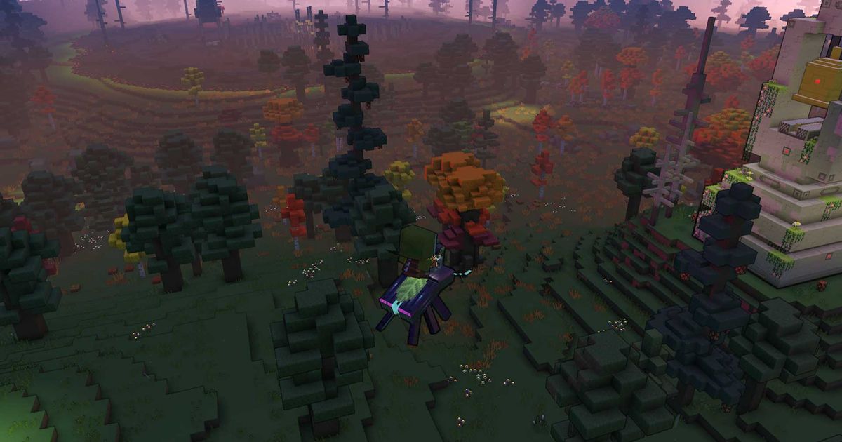 The Minecraft Legends Beetle mount flying.