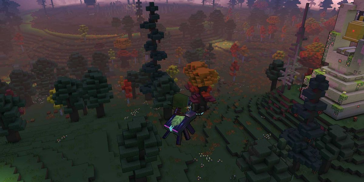 The Minecraft Legends Beetle mount flying.