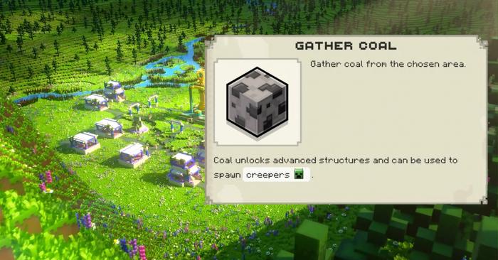 The coal tooltip in Minecraft Legends.