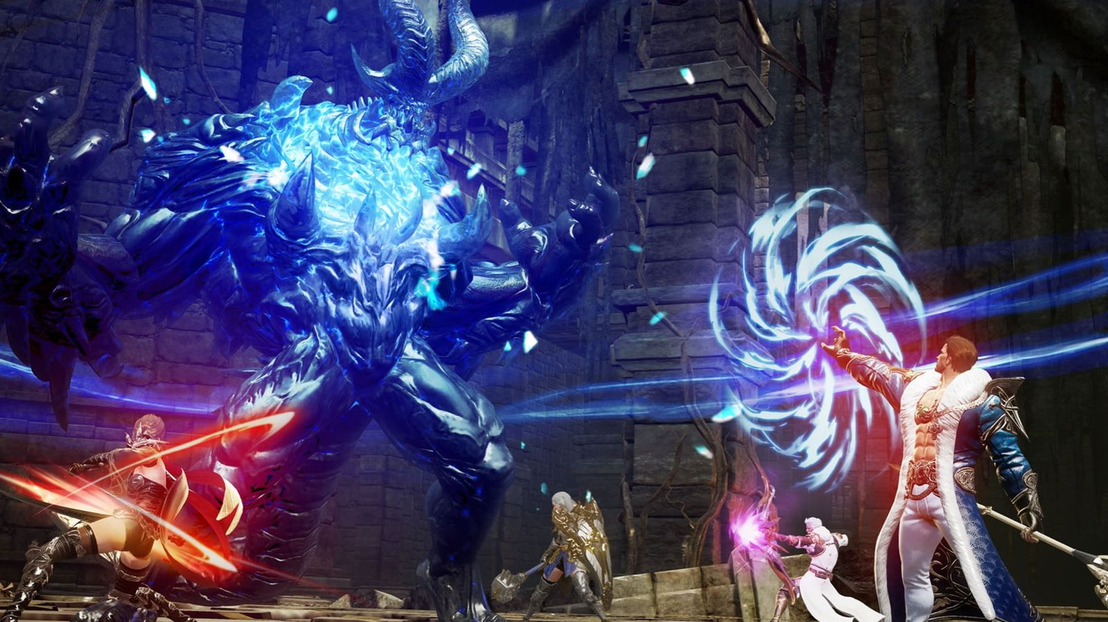 A character fighting an unknown enemy in Traha Global.
