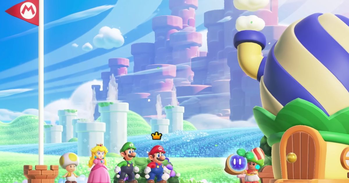 Toad, Peach, Luigi, and Mario in Super Mario Bros. Wonder