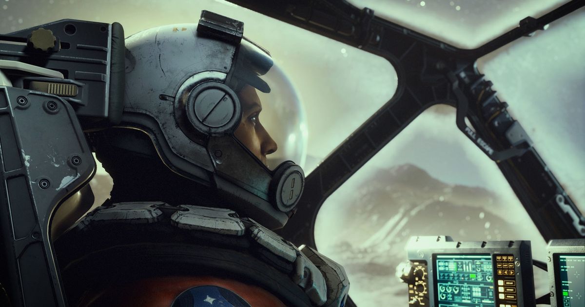 Starfield player in spaceship cockpit with sky in background