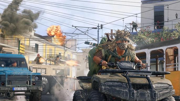 Image showing Warzone players fighting across rooftops and in vehicles