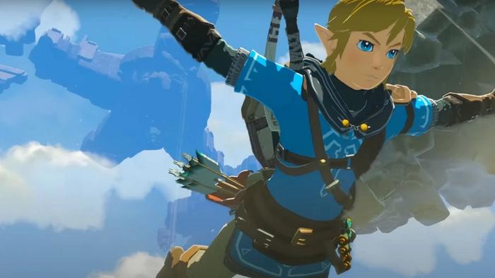 Link is falling from the sky in The Legend of Zelda Tears of the Kingdom.