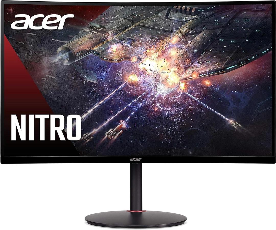 Acer Nitro XZ270 product image of a black monitor featuring an out of space, sci-fi battle on the display along with Acer branding in white.