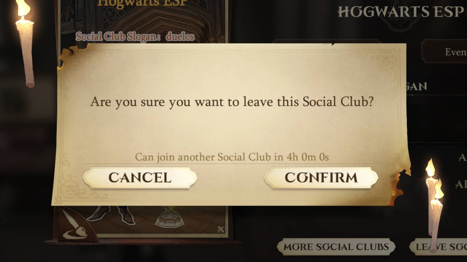 The leave club option in Harry Potter Magic Awakened.