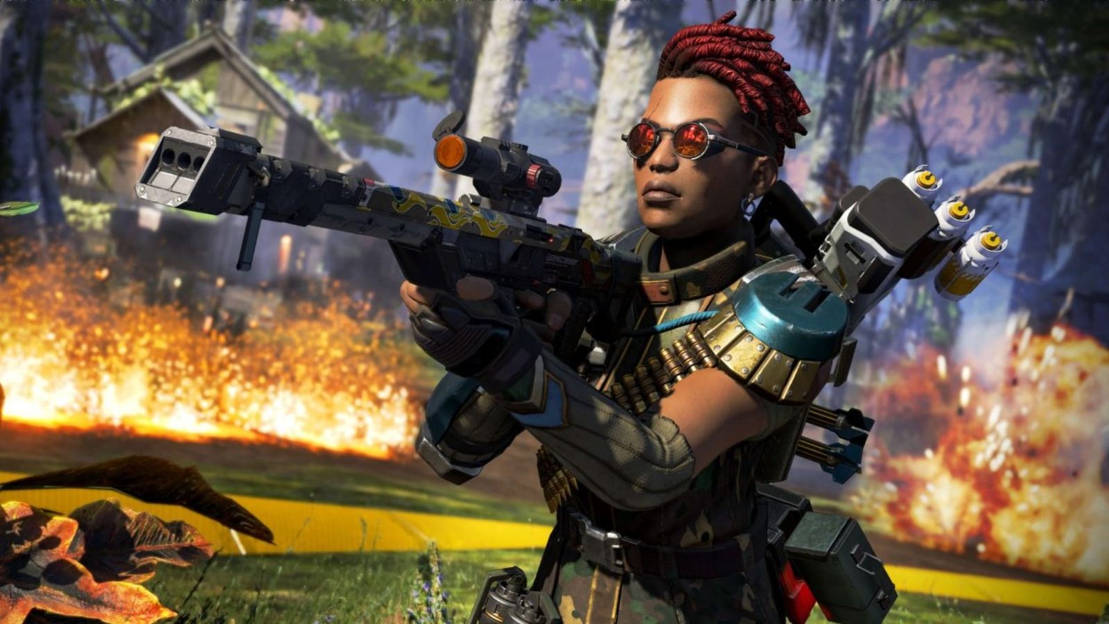 Apex Legends Bangalore holding a Sniper Rifle while wearing a Legendary Skin.