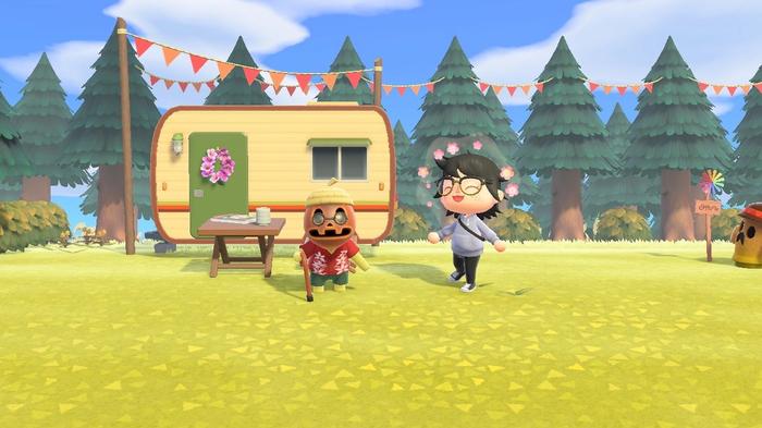 Tortimer, the old tortoise town mayor, taking the form on Cornimer, on Harv's Island in Animal Crossing: New Horizons.