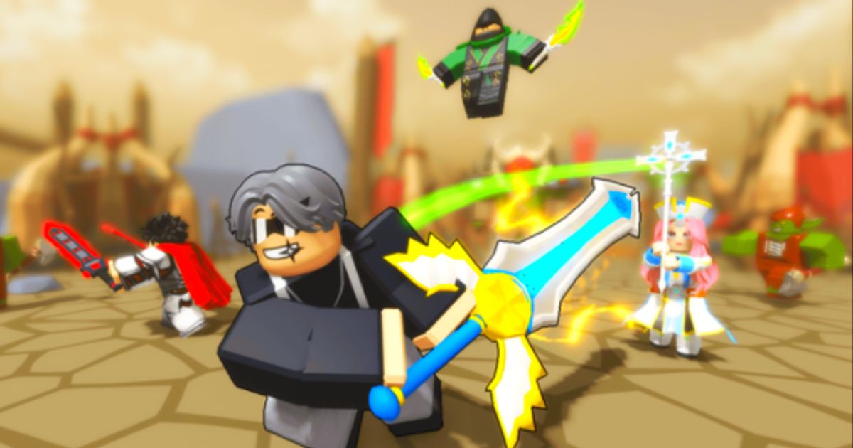 Roblox character with sunglasses holding a large sword