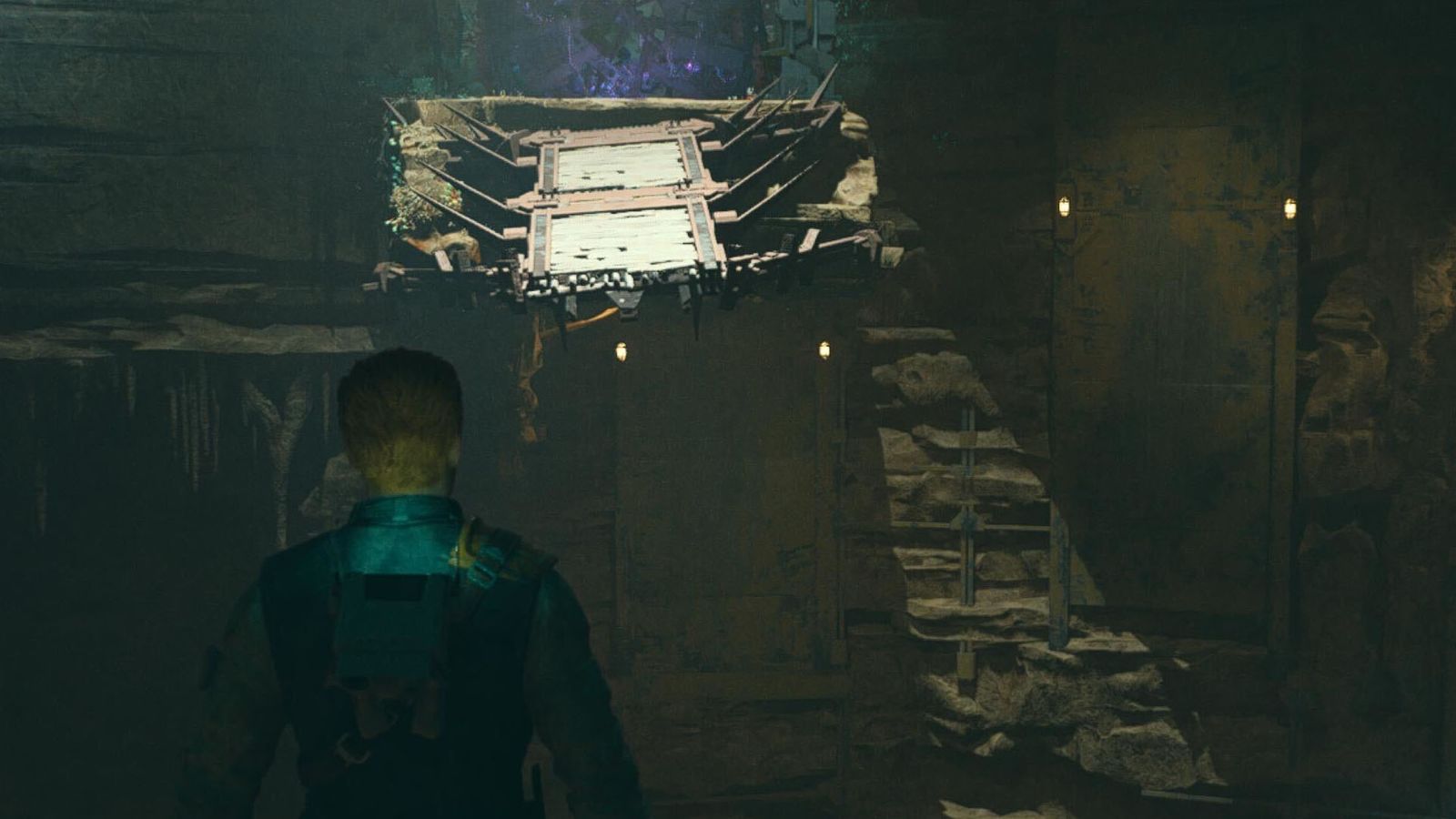 Screenshot of Star Wars Jedi Survivor player in Phon'Qi caverns