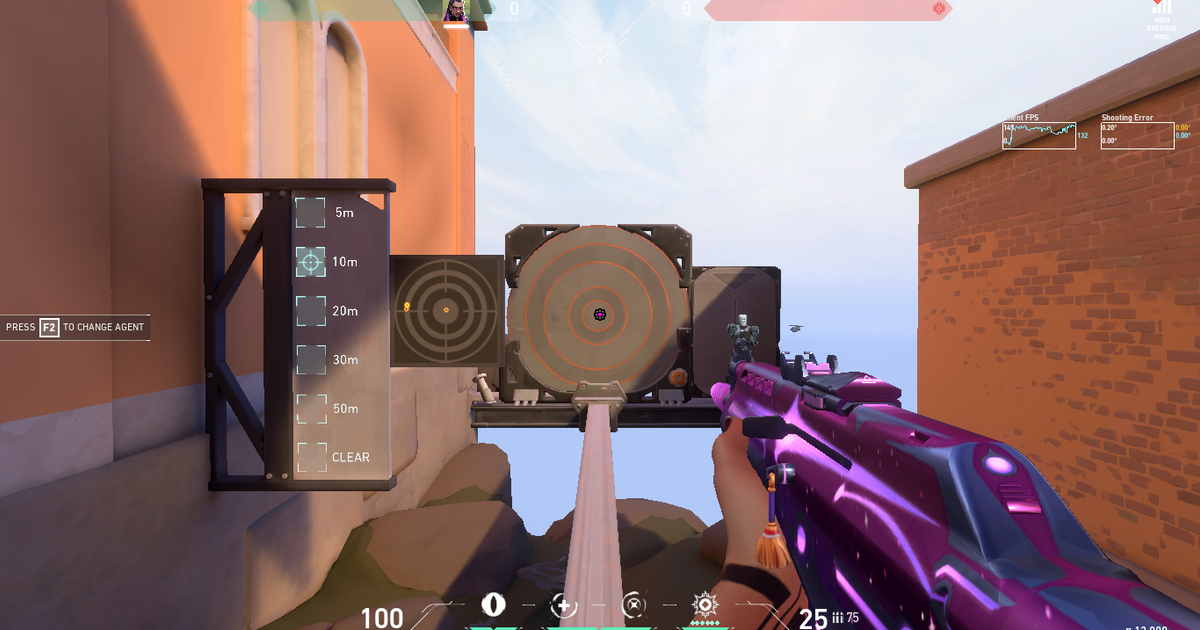 Valorant player aiming at target with flower crosshair.