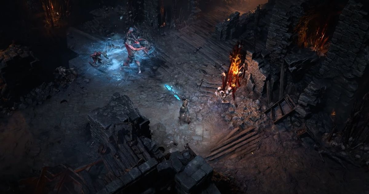 A screenshot of a sorcerer fighting from the Diablo 4 gameplay trailer. 