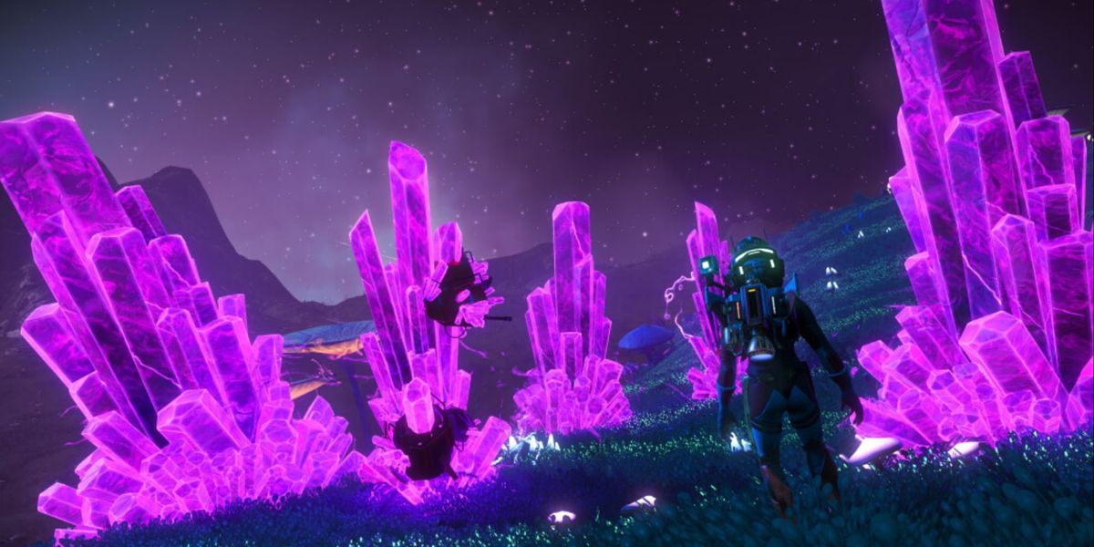 A promotional image of the Interceptor update with Radiant Shards in No Man's Sky. 