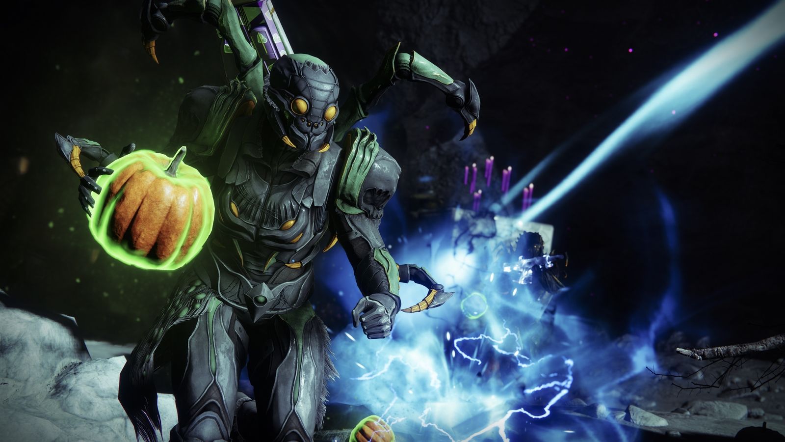 Destiny 2 character with a pumpkin during festival of the lost