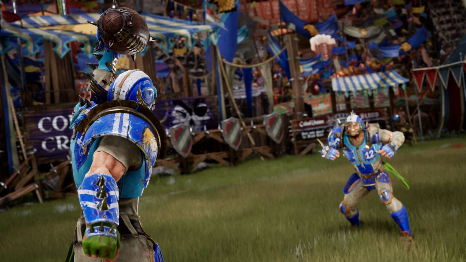Two characters and text "Blood Bowl 3."