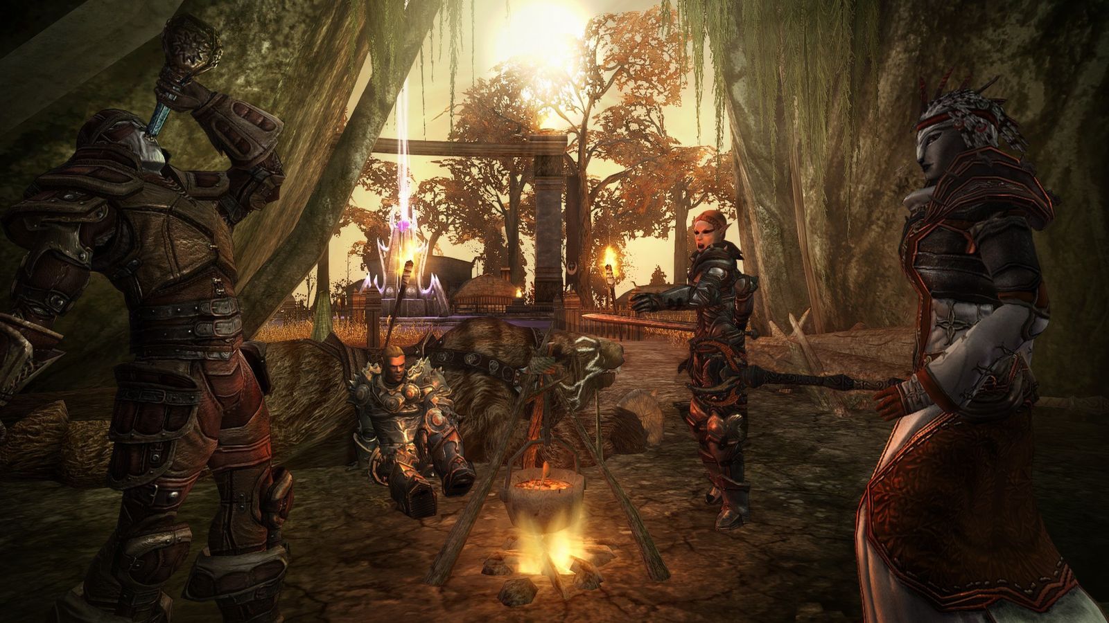 Image of characters huddled around a campfire in Dark Orbit.