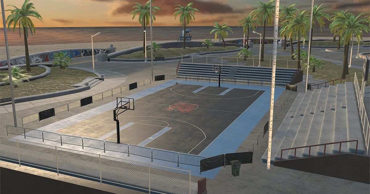 Image of a basketball court in NBA 2K Mobile.