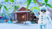 Artwork for Snowballer Simulator featuring a Snowman and a log cabin covered in snow.