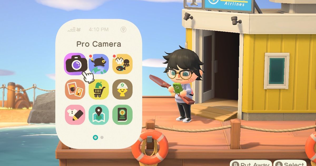 A player opening the Pro Camera app on their Nook Phone in Animal Crossing: New Horizons.