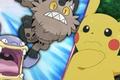 An image of Mewoth and Loudred with Pikachu looking scared