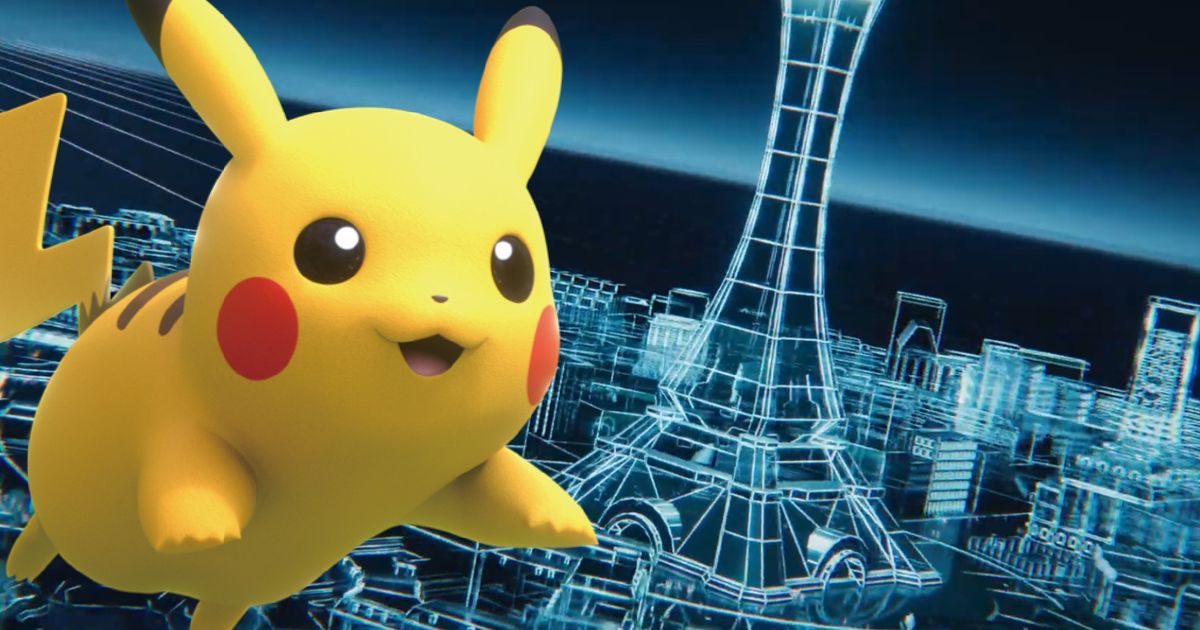 A 3D pikachu jumping on Pokemon Legends Z-A concept art