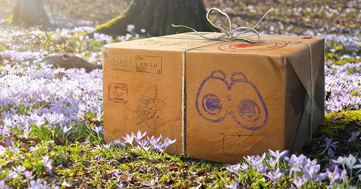 Pokemon Go Field Research box with tree and flowers in background