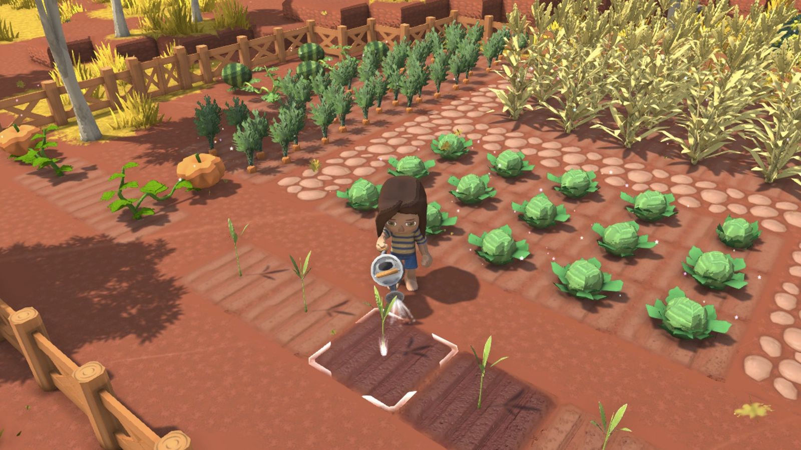 Image of a character using a watering can in Dinkum.